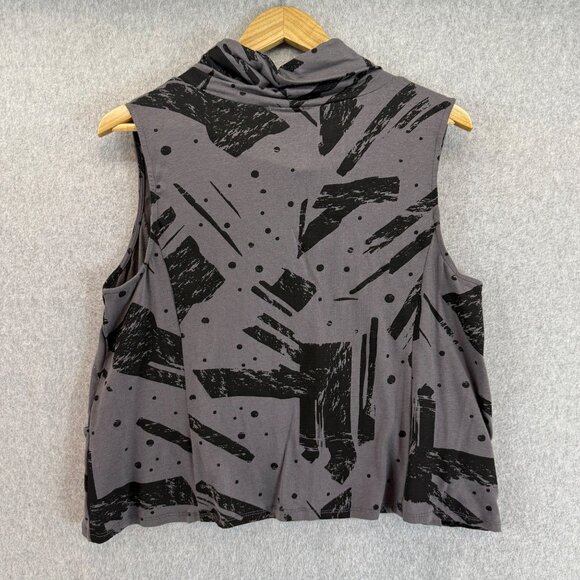 Chalet Womens Size XL Gray Sleeveless Cowl Neck Top Abstract Black Print Pockets - Picture 10 of 14